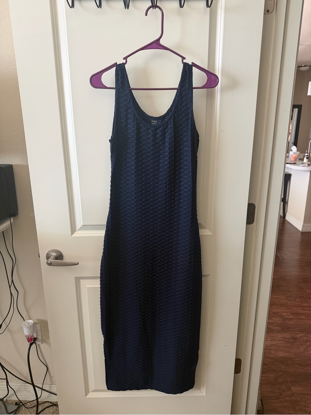 Sleeveless Navy Textured Midi Dress